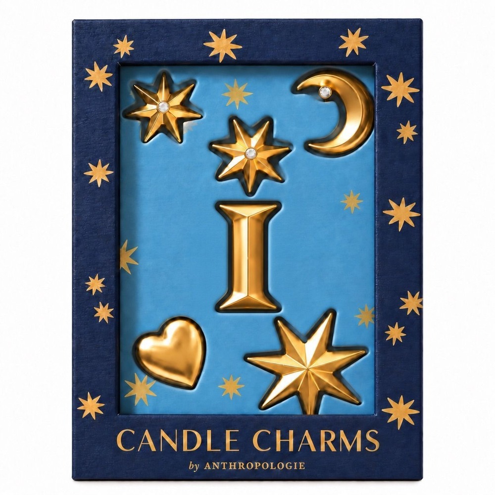 Anthropologie Celestial Monogram Candle Charms Letter I Gold Moon Star Heart New